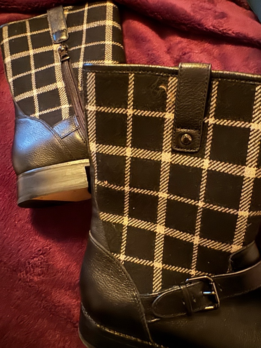 Coach Black/Black-White Mackie Leather & Wool Boots - Picture 3 of 5